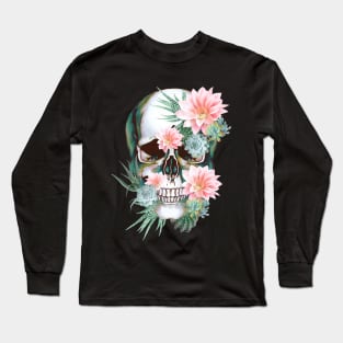 Sugar skull with succulents plants Long Sleeve T-Shirt